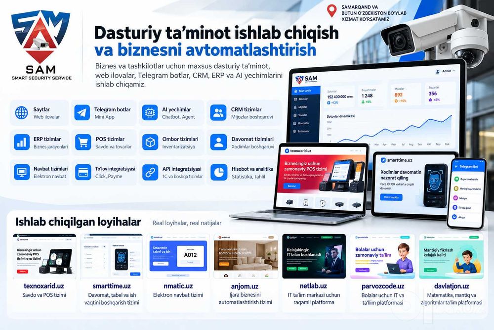 Sayt va Telegram bot yaratish | CRM, POS, AI | Avtomatlashtirish