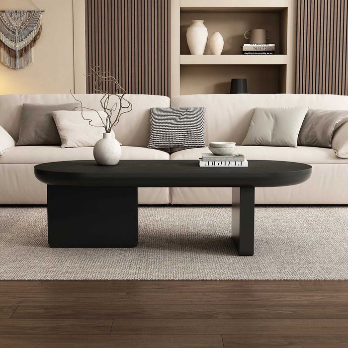 Masuta de cafea ovala din MDF negru, 119.7X49.8X35.5cm