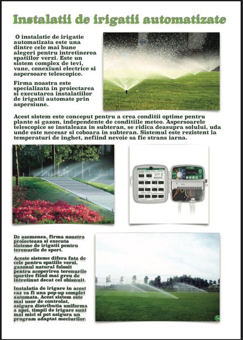 Amenajare peisagistica, spatii verzi, parcuri si gradini, irigatii