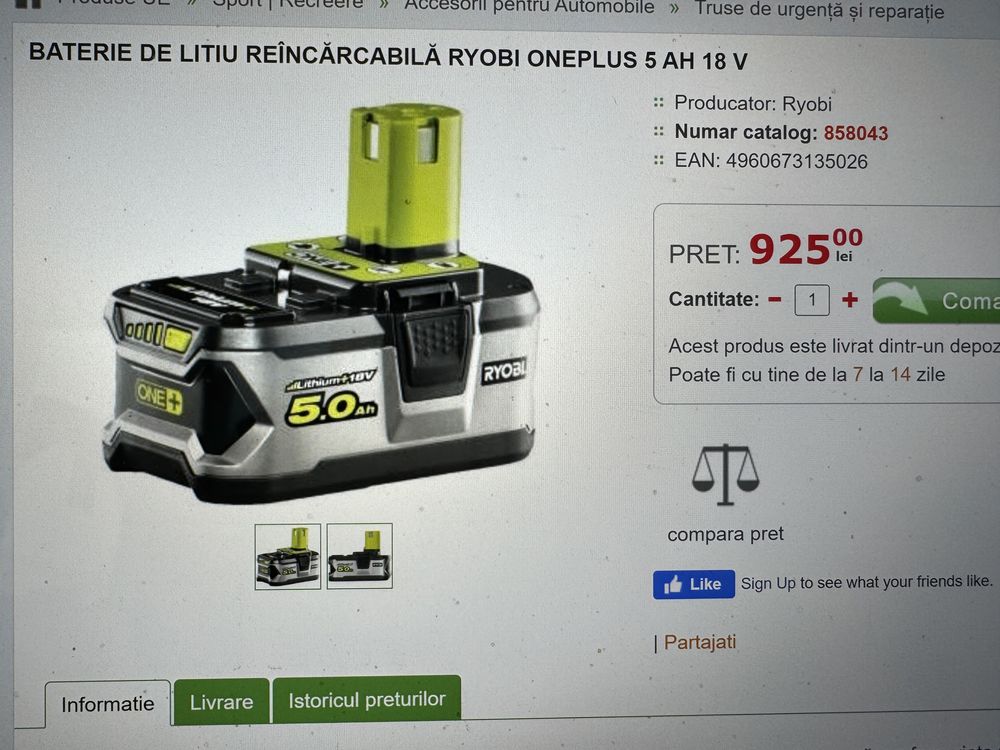 Ryobi discount batteri rb18l50