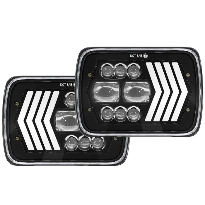 Set faruri LED dreptunghiulare 5x7 inch - 12-24V - cu DRL alb si semnalizare galbena - Nissan Patrol K160/K260, Jeep Cherokee XJ
