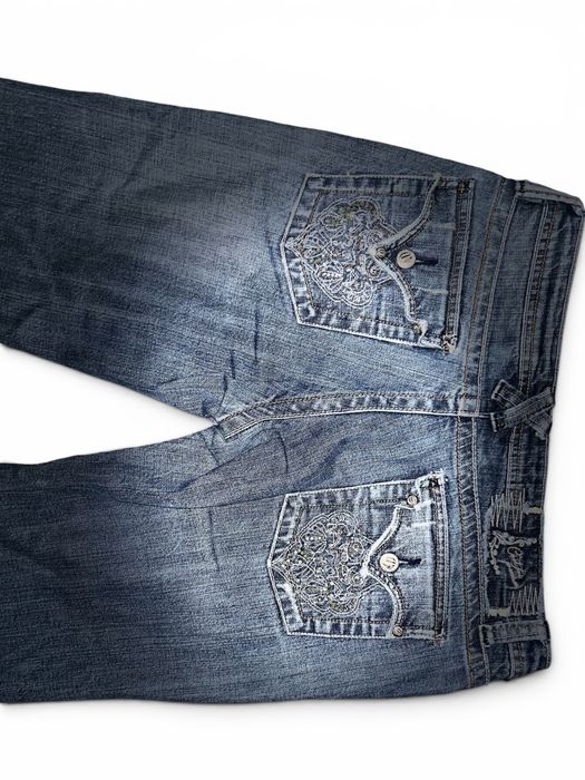 Blugi Evazați Albaștri Y2K / Western cu Broderie Argintie, Mărimea[M]