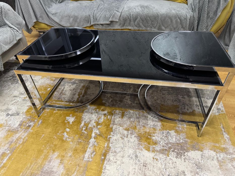 Set masă living din sticlă neagră