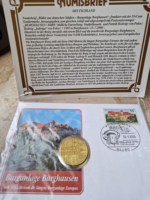 Сребърна монета 5 марки от 1975г със пощенски плик