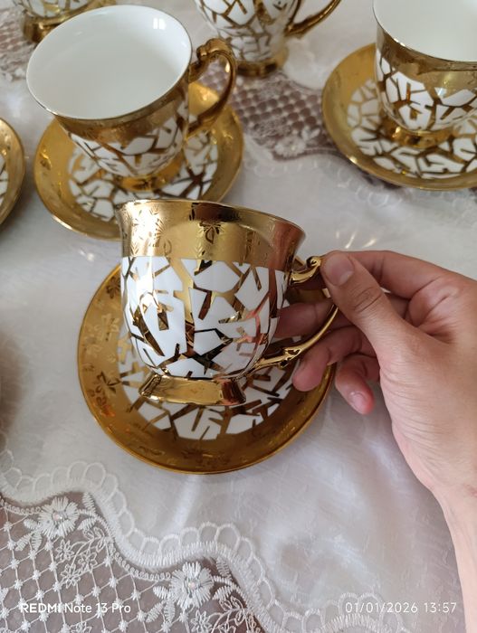 Чайный сервиз кофейный набор золотой мрамор