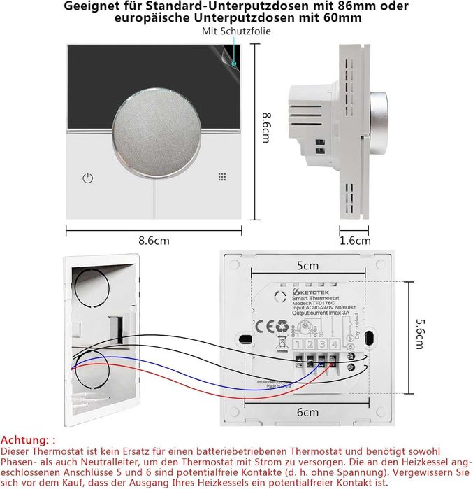 Termostat Ketotek Smart Wifi Pardoseala KTF0176C încălzire pardoseală