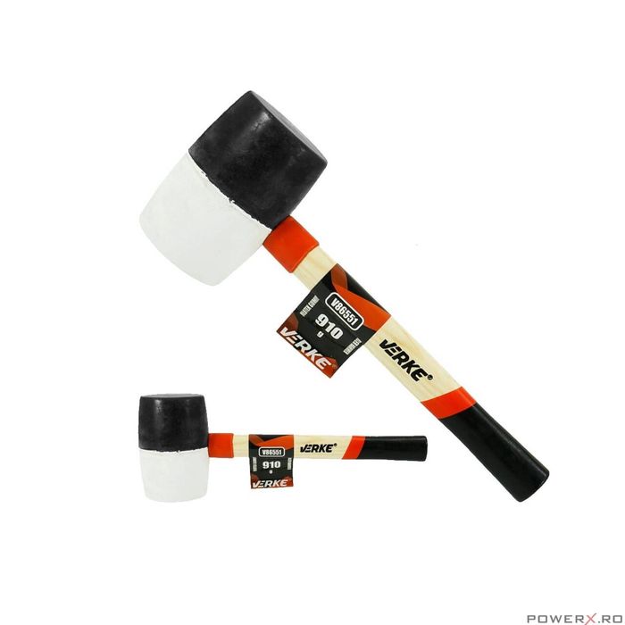 Ciocan din cauciuc cu maner din lemn, cap rotund 910 g, Verke