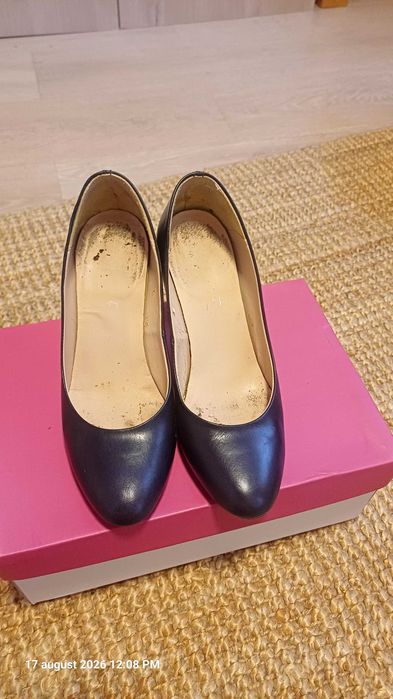 Pantofi cu toc comod, piele, albastri, marimea 38