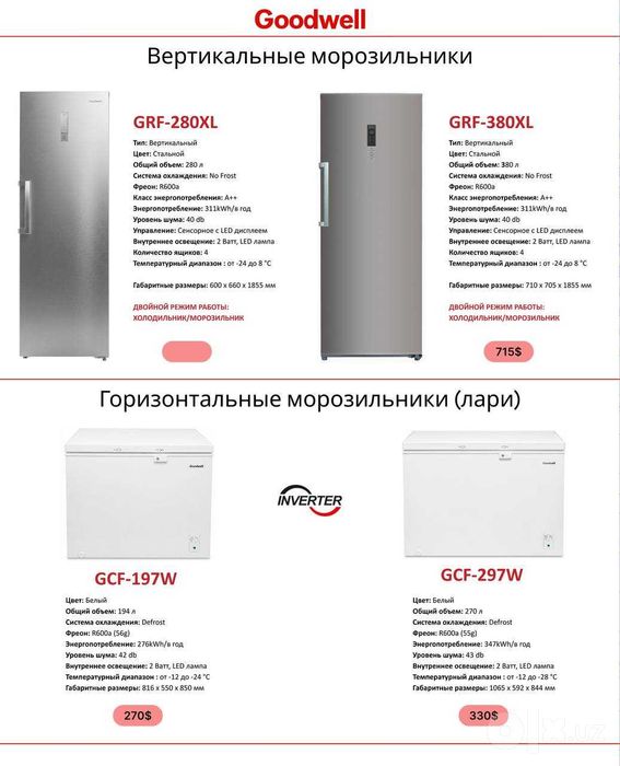 Морозильник-ларь Goodwell в наличии, 3 года гарантия, доставка.