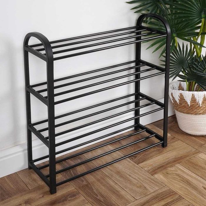 Стелаж за обувки с 4 рафта, черен, 50x19x57см
