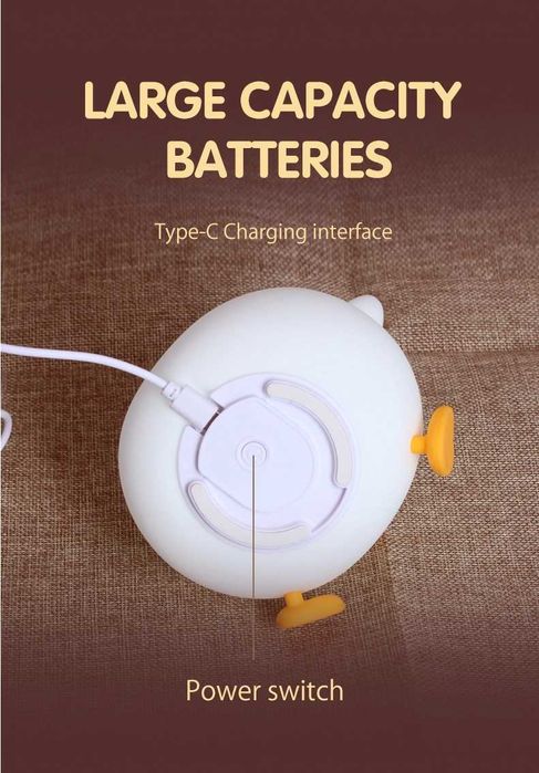 Lampa de veghe pentru copii, rata, control tactil, silicon ,USB-C