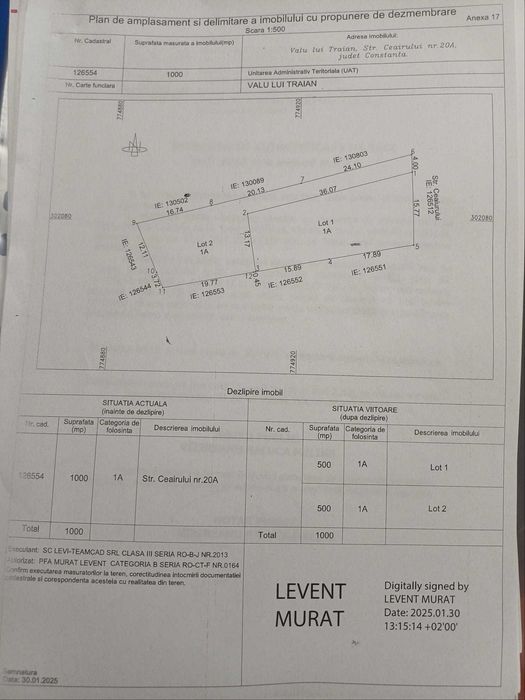 Teren intravilan 500 mp în Valu lui Traian, utilitati la poarta, cadastru si intabulare