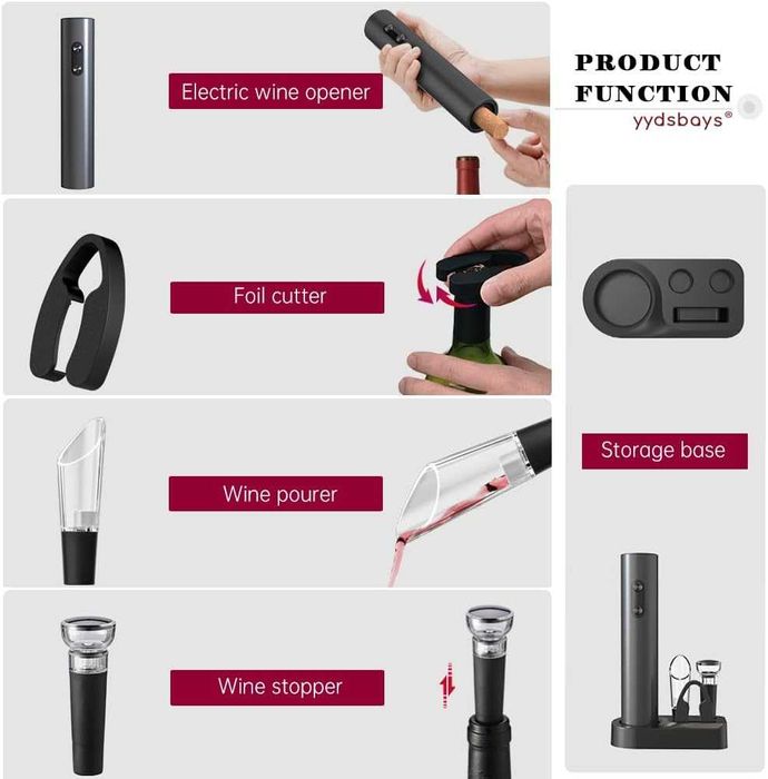 Електрическа отварачка за бутилки вино автоматичен тирбушон 4 в 1 USB