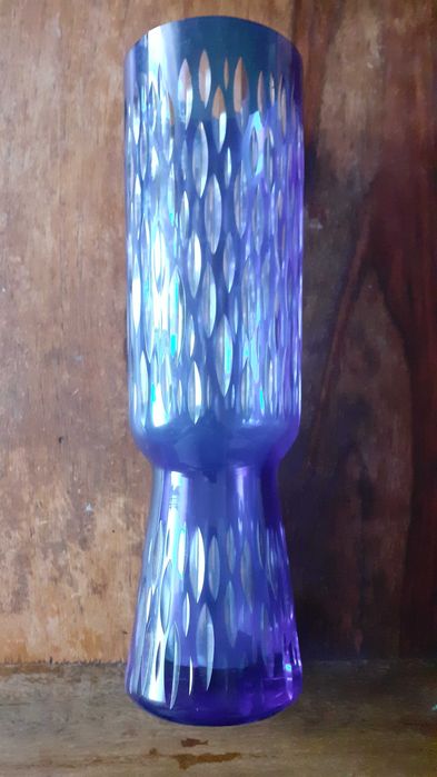 ваза стъклена гравирана ръчно и рисувана, антика уникат