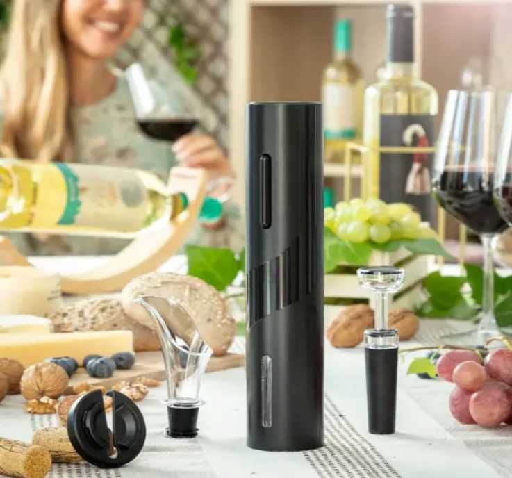 Комплект Електрически тирбушон за вино, Аератор, Вакуум стопер, Нож