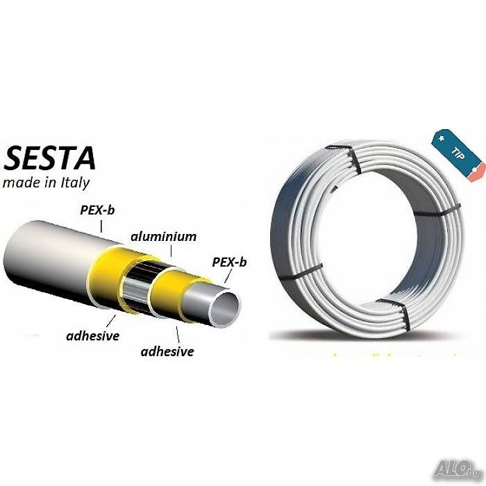 SESTA ммогослойна тръба с изолация PEX-AL-PEX Ф20 Синя и червена