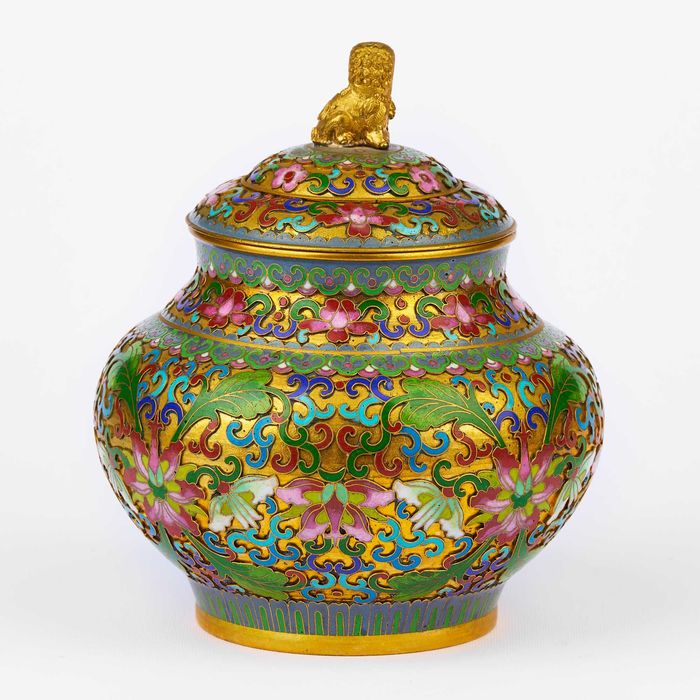 Vas decorativ cloisonne cu capac-China 1950-argintart.ro