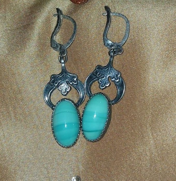 серьги мельхиор,малахит