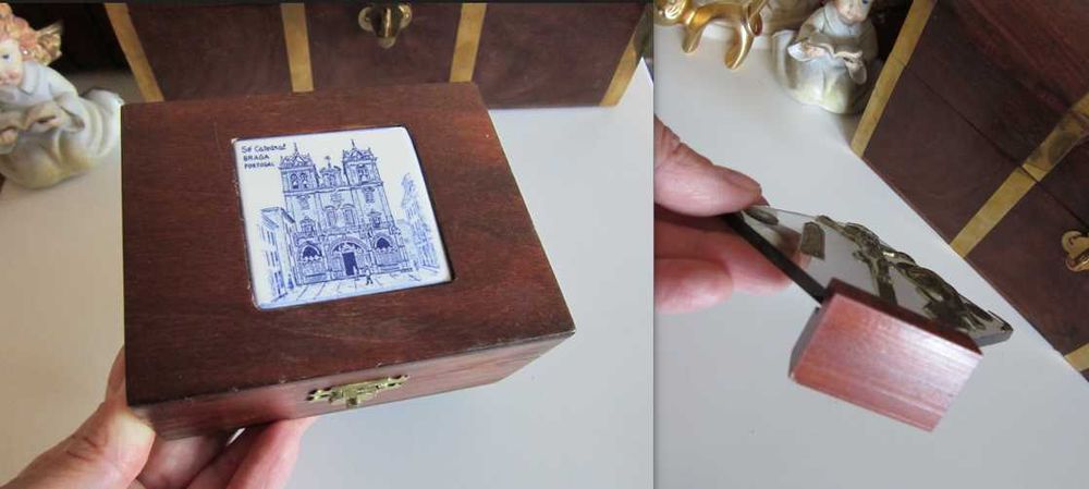cadou rar Cutie Caseta lemn +  Suvenir Catedrala Braga Portugalia 1960