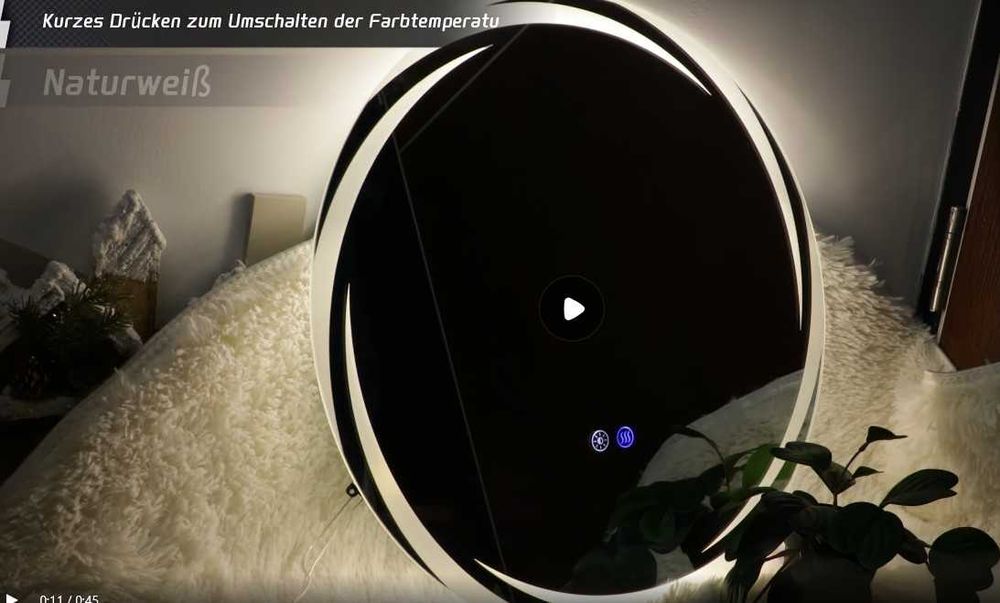 Oglinda Rotunda Iluminata Led, dimabila, reglaj culoare, dezaburire