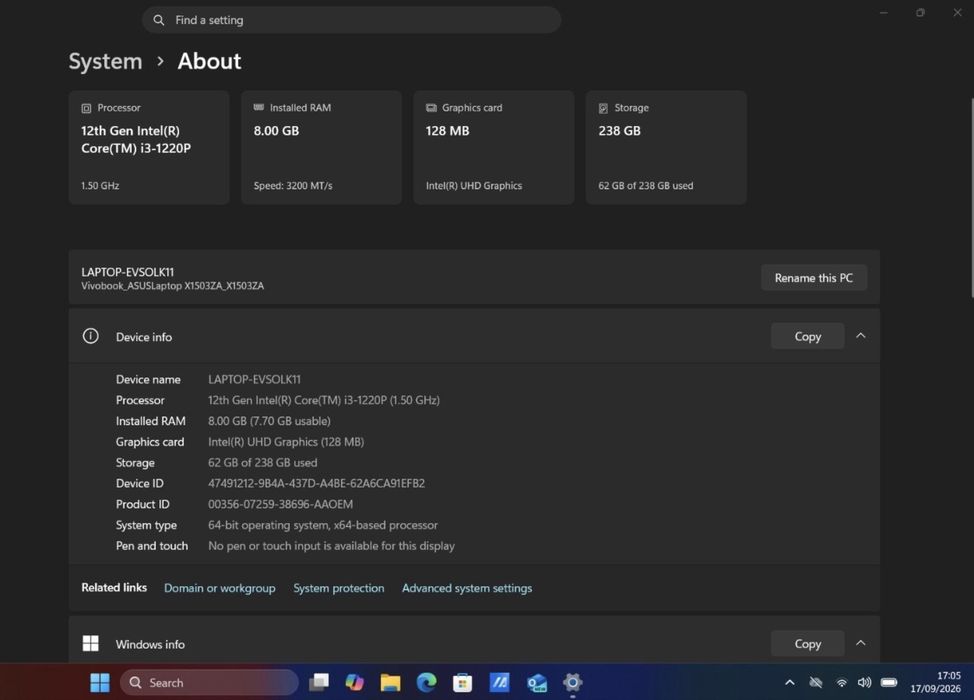 ASUS Vivobook 15X OLED – i3-1220P / 8GB RAM / 256GB SSD