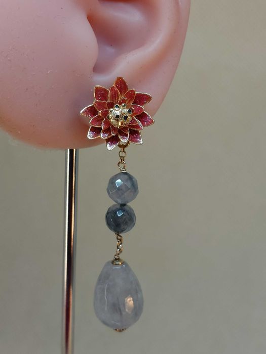 Set din argint si cuart cercei + pandantiv vintage MISIS