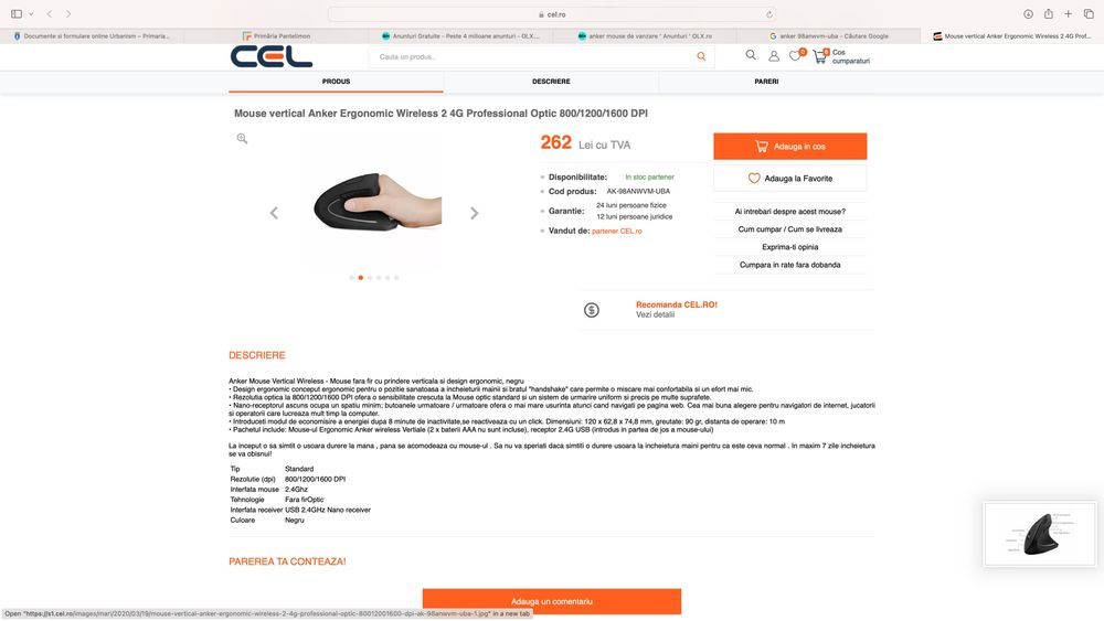 Mouse vertical Anker Ergonomic Wireless Professional Optic