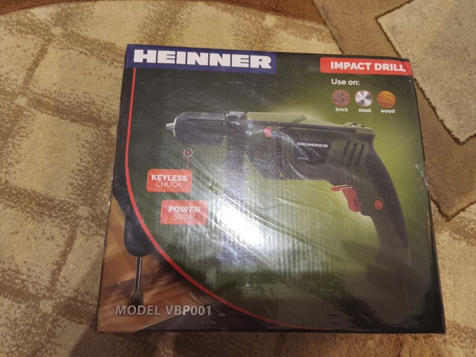 Masina de gaurit cu percutie (bormasina) Heinner, 500W, 3000 RPM, Mandrina automata 13 mm