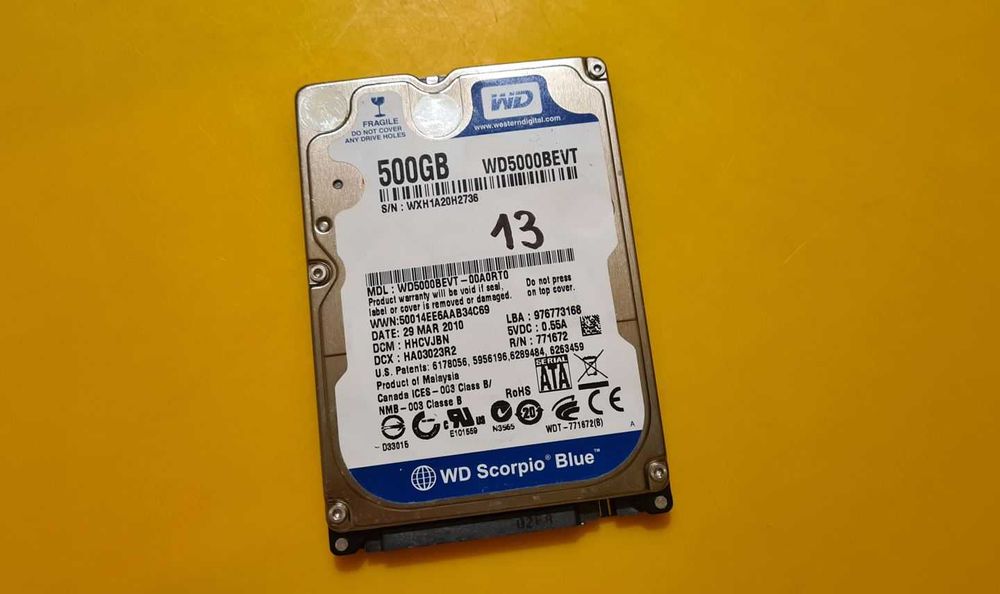 13.HDD Hard Disk Western Digital Scorpio Blue 500Gb 5400Rpm 8MB SATA 2