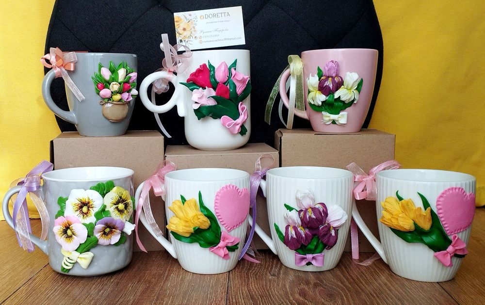 Чаши декорирани с полимерна глина на различна тематика