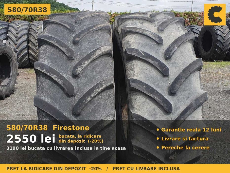 Anvelope Cauciucuri 580/70R38 20.8R38 580/70 R38 580/70-38 580 70 R38 5807038 Firestone Tractor Punte Spate Tractiune SH Second Hand VERIFICATA Oferta
