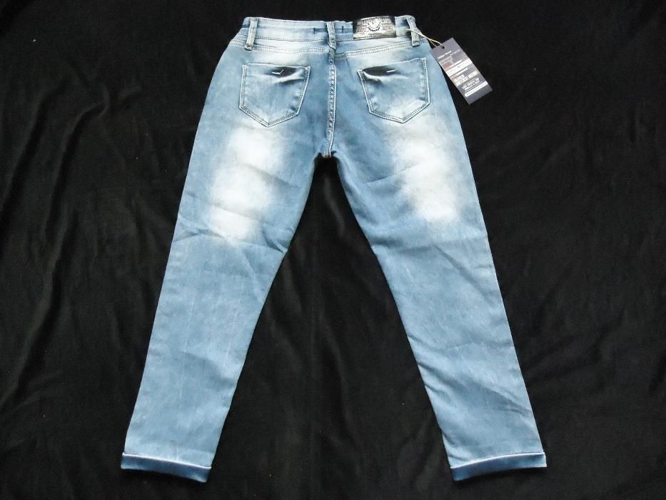 Blugi sexy prespalati skinny dama trei sferturi talie joasa elastici