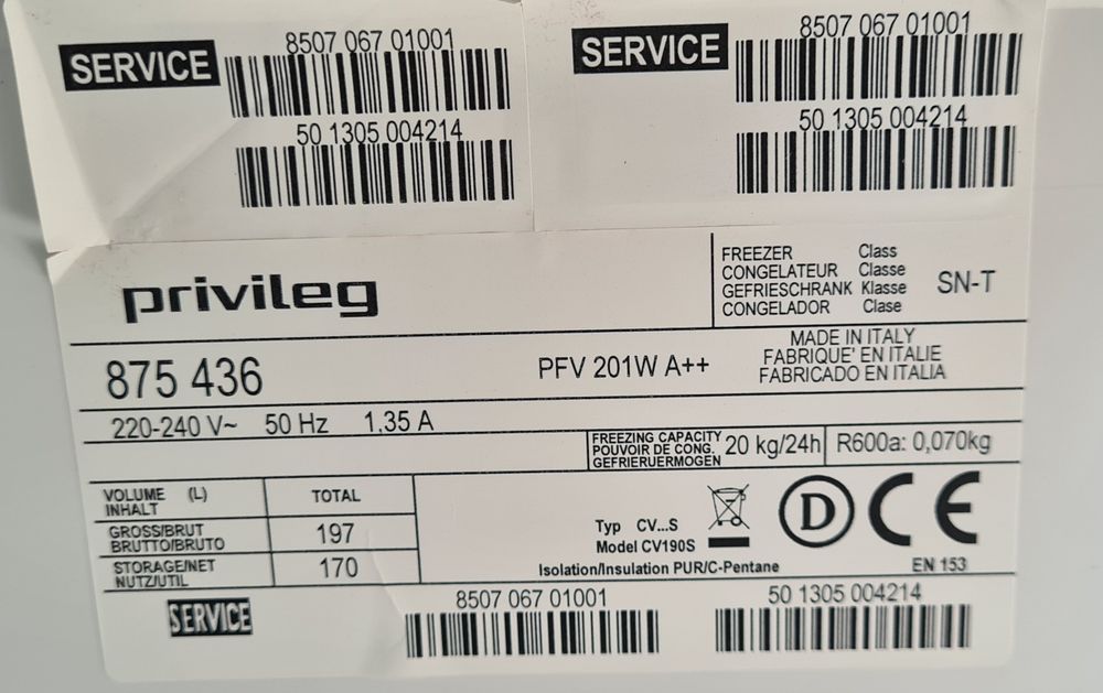 Фризер Privileg А++ 140см 6 отделения + батерия Made in Italy