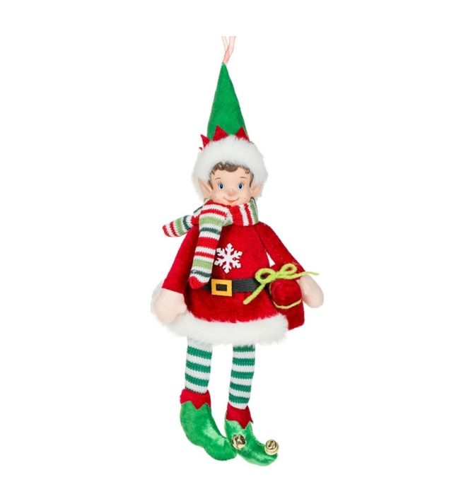 Коледен Елф, Полиестер, 12x5х30 см, Червен/Зелен