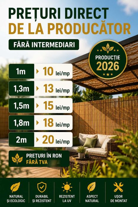 Vindem Rulouri gard stuf natural pentru gard, terasa, curte, balcon, umbrire | Role 6 metri | Si stuf pt acoperis | Producator direct Delta Dunarii