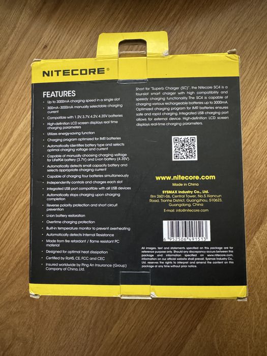 NITECORE SC4 бързо зареждащо се зарядно устройство с 4 слота, обща изходяща мощност 6A, съвместимо с IMR 18650 14450 16340 AA и др батерии