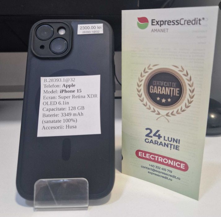iPhone 15 128Gb 100% bateria (AG32 Vaslui B28393) 2 ANI GARANTIE!