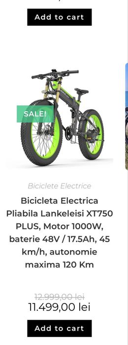 Bicicleta electrica LANKELEISI, Pliabil, 26 inch, 1000 W, Verde