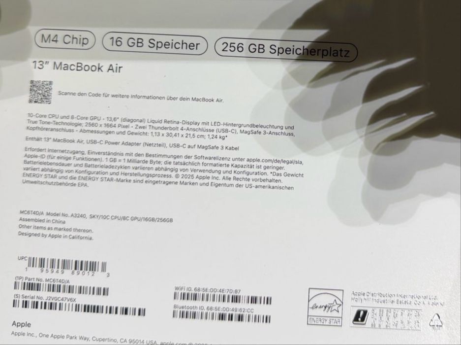 MacBook Air 13” Apple M4 | 16GB RAM | 256GB SSD | Nou, Sigilat