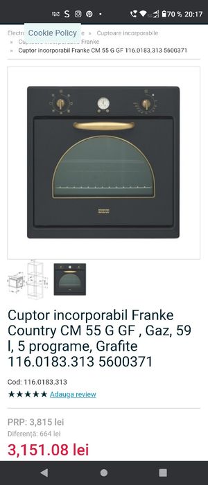 Cuptor pe GAZ  Franke  si plita pe gaz