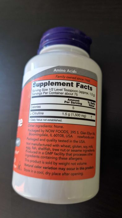 Л-цитрулин NOW Foods, L-Citrulline, Pure Powder, 4 oz (113 g)