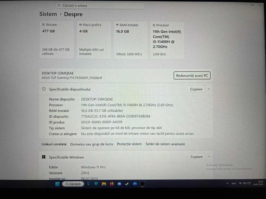 Laptop Gaming ASUS TUF F15 + PERIFERICE