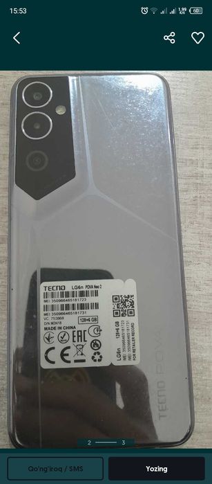 Tecno pova neo 2 xotira 128/6 batareya 7000amper udar
