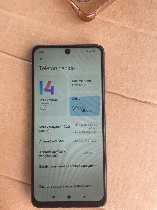 Poco x3 nfs 64 xotira .ram 6+2  .  aybi yu manzil Buxoro Peshku
