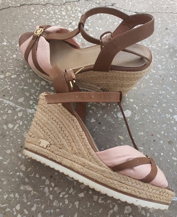 Tom Tailor 38 sandale platformă bej maro roz casual chic cu barete reglabile cu logo vizibil