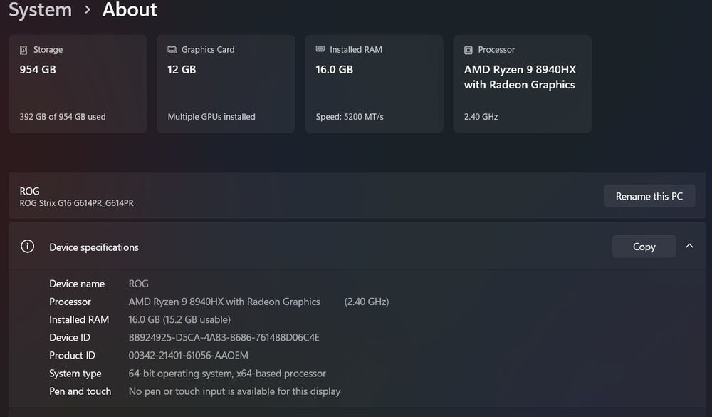 ASUS ROG Strix G16 (Ryzen 9 /  RTX5070TI / 16GB)