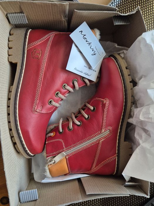 Нови топли зимни детски ботуши за момиче от естествена кожа