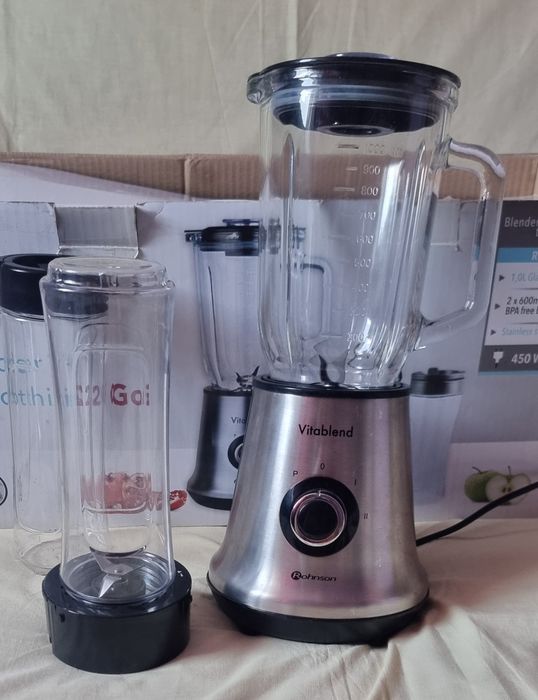 Blender + Smoothie 2 Go Rohnson R539, 450W, cana sticla 1L,