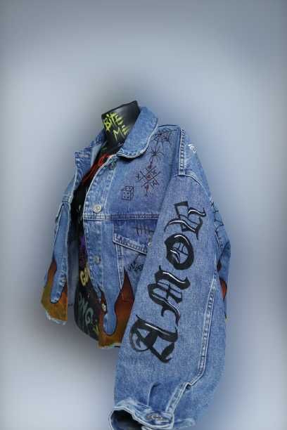 Geaca denim pictata manual