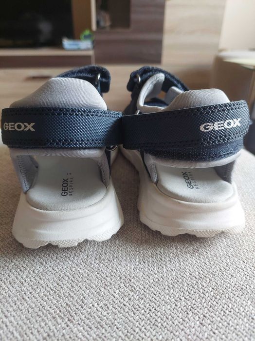 Geox - Сандали от еко кожа и текстил с велкро, Сив, Тъмносин, 31 EU